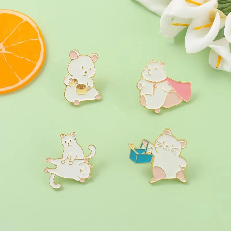 Kawaii Bear Cat Enamel Pins Massage Cloak Fish Animal Wholesale Brooches Lapel Badge Jacket Backpack Bag Jewelry Gifts Wholesale