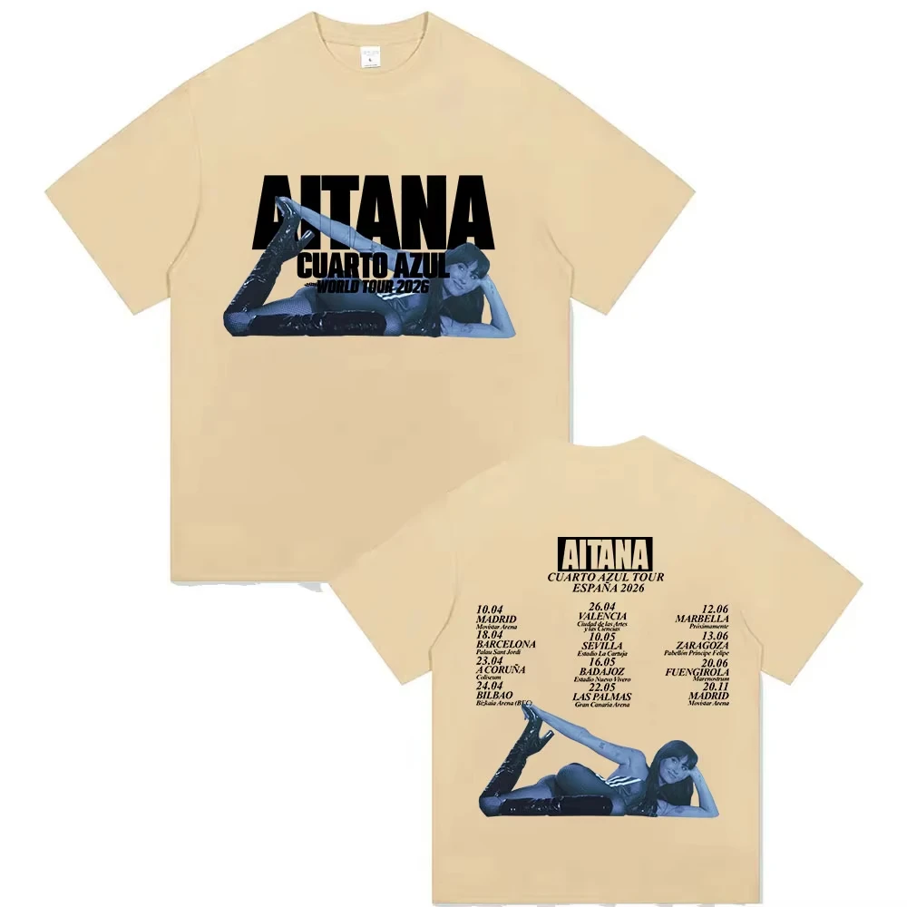 Aitana Cuarto Azul جولة حول العالم 2026 طباعة تي شيرت الرجال النساء الهيب هوب خمر موضة القطن تي شيرتات قصيرة الاكمام المشجعين الشارع الشهير #5
