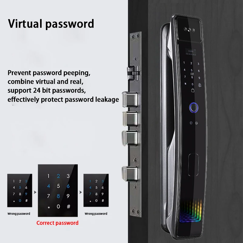 3D Facial Recognition App WIFI Password Fingerprint Card Portable Visual Doorbell Monitoring Camera Electronic Door Lock