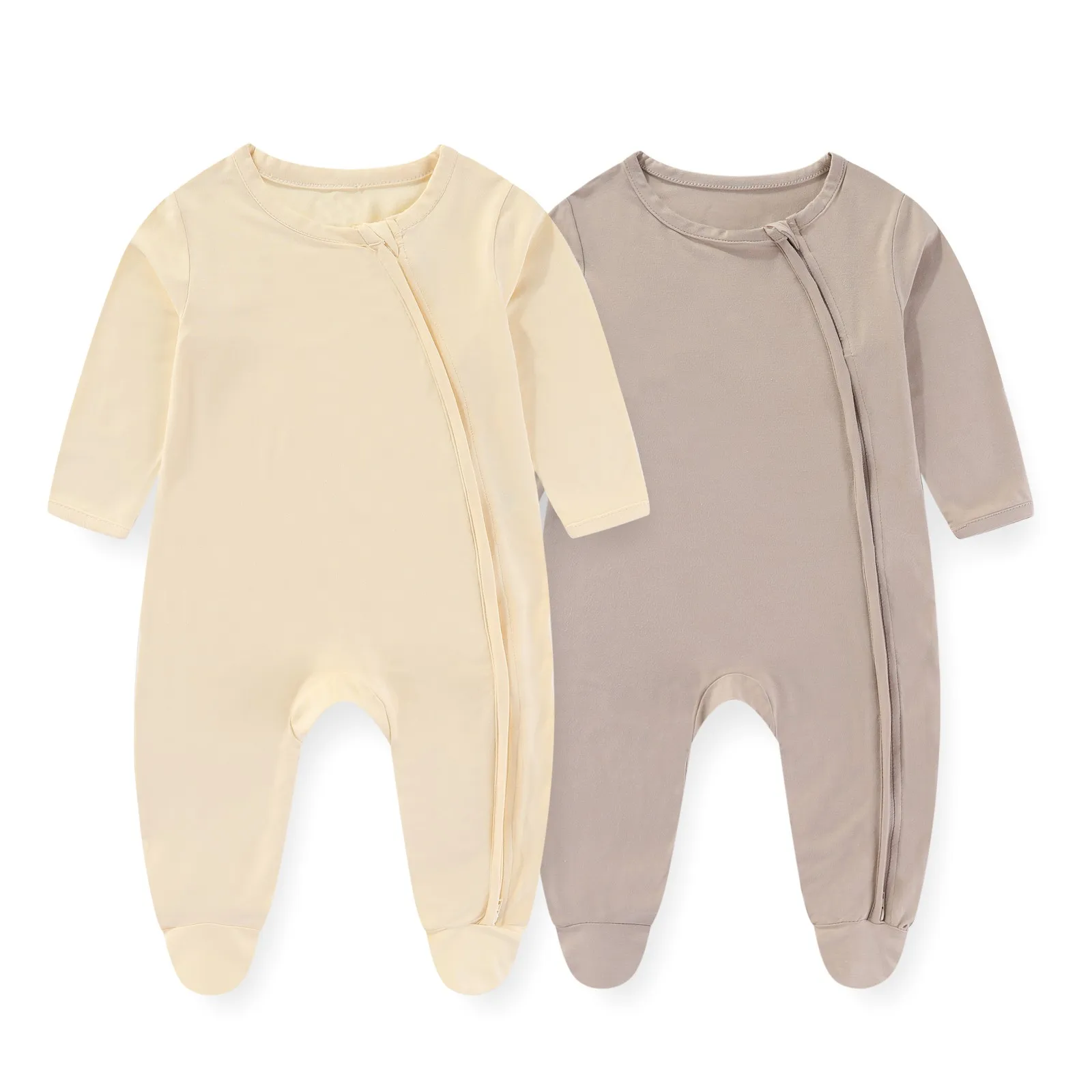 2 Piece Unisex Cotton Baby Boy Clothes Newborn Solid Color Jumpsuits 2-Way Zipper Long Sleeve Baby Girl Clothes Autumn 0-12M