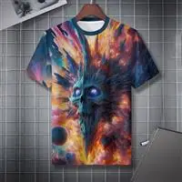 

Funny Cloud Sky Skull Printed Multi Color Rendering Casual Trendy T-shirt