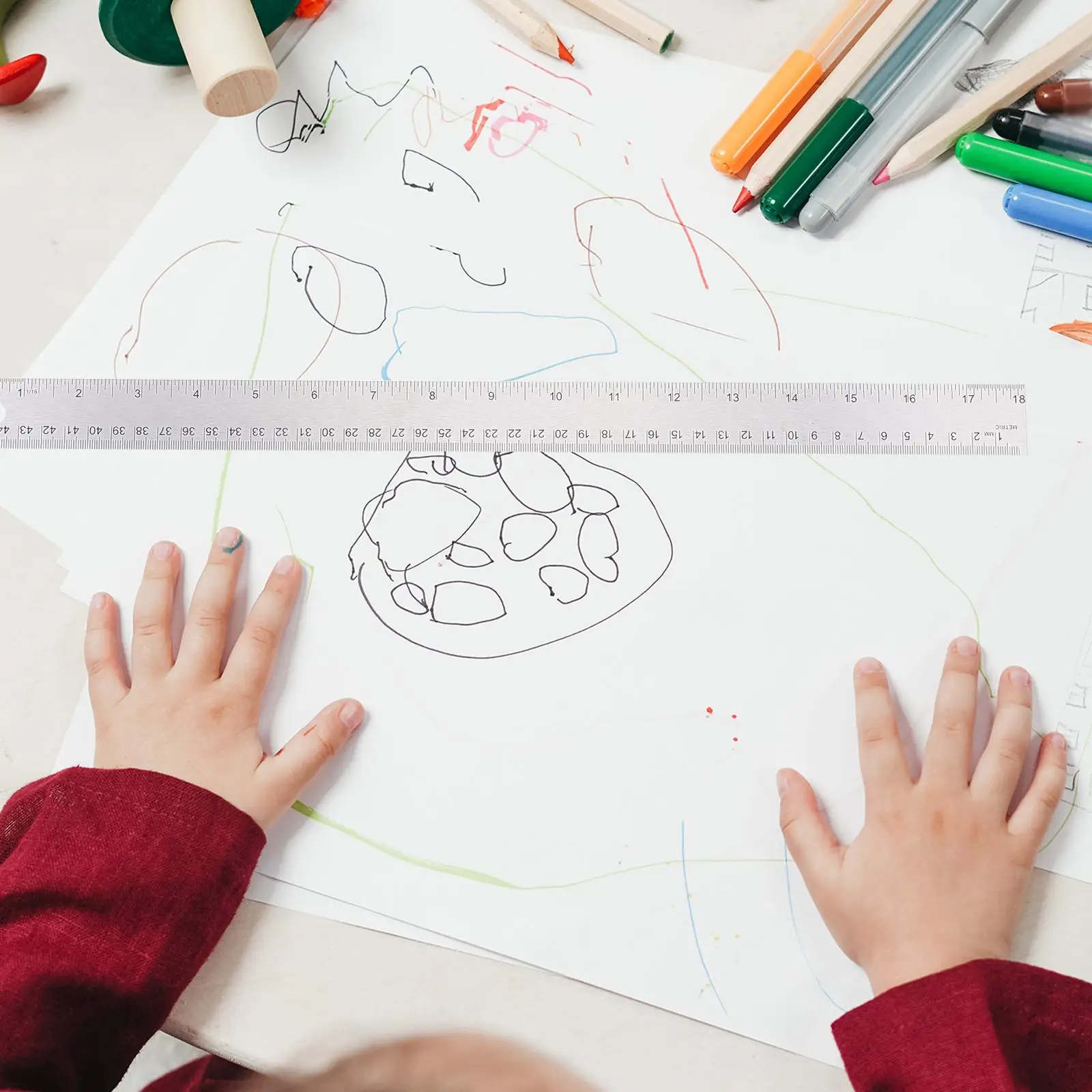 2 Pcs Precision Cork Stainless Steel Ruler Student Back Wooden Straight Edges Rulers