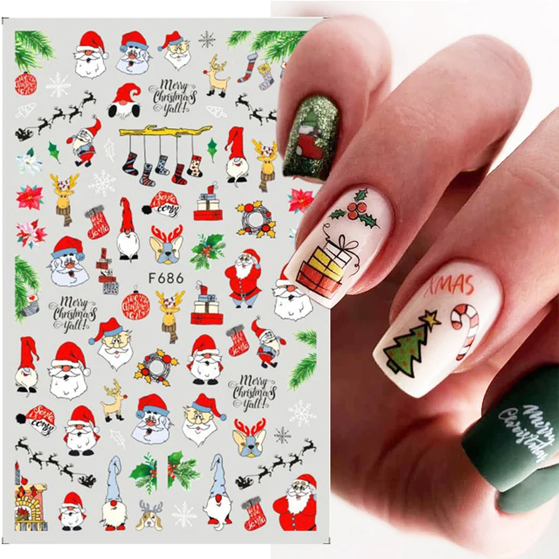 

1PCS 3D Santa Claus Cartoon Nail Stickers Christmas Penguin/Elk/Snowman/Bird Adhesive Sliders Winter Xmas Decals Manicure Decor