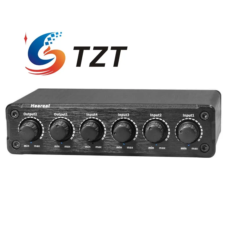 TZT Heareal H2 4 IN 2 OUT Audio Mixer 6.5mm Interface Mono/Stereo Switch Guitar Reverb Effector Audio Distributor