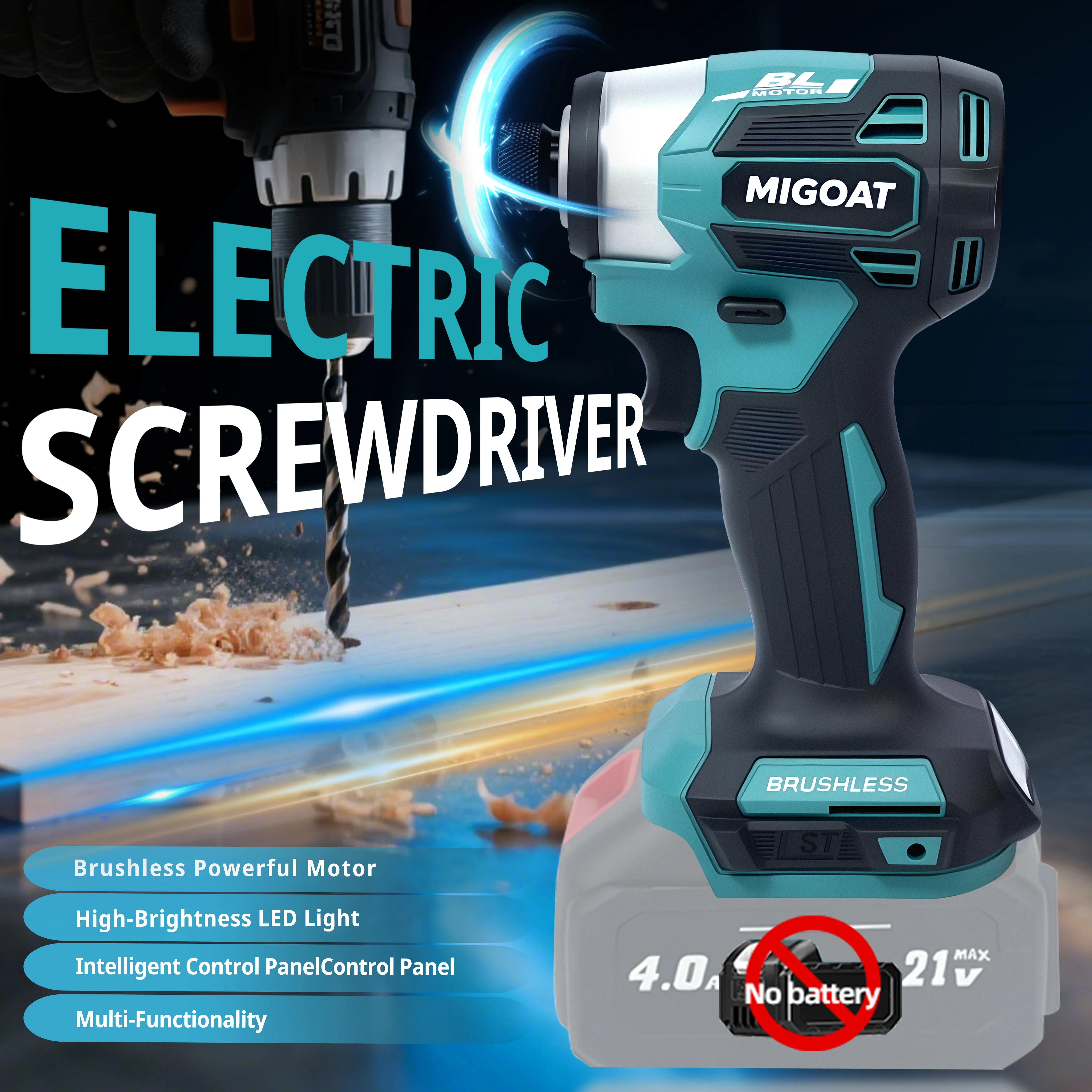 4-Speed Brushless Impact Screwdriver, 1/4" Hex Quick-Chuck Drill Driver with LED Worklight, For Makita 18V-21V Battery