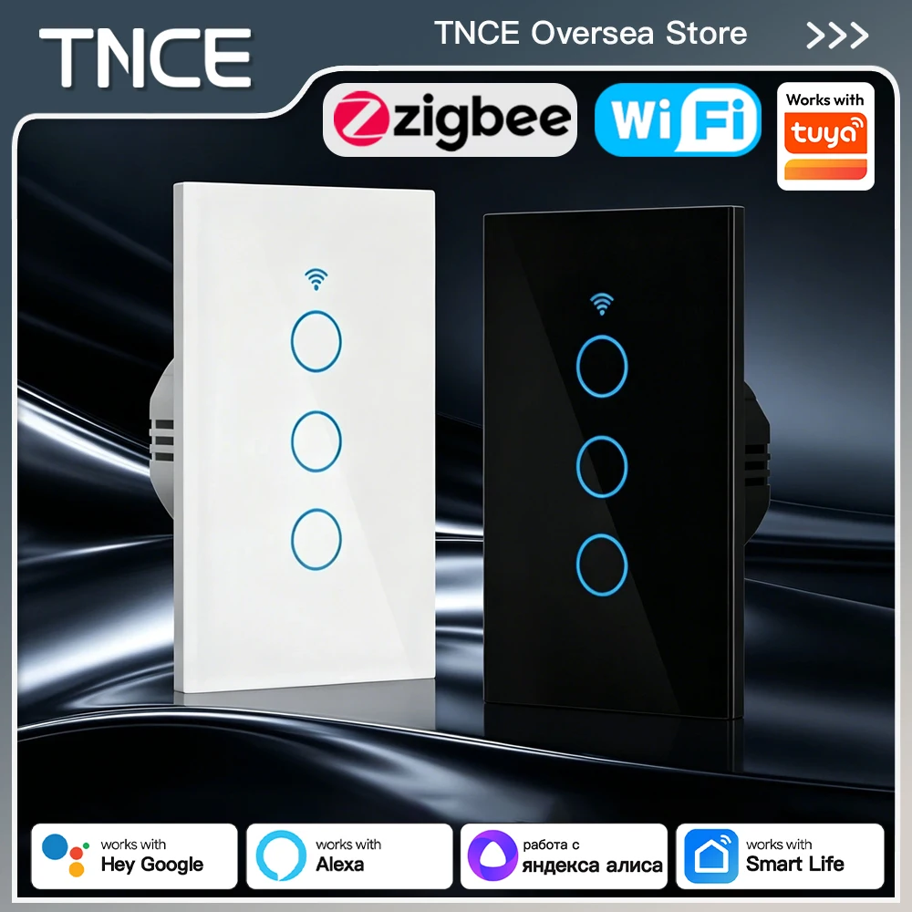TNCE Tuya Smart Switch WIFI or zigbee, Works With or Without Neutral Wire LED light Wall Button Control, Alexa Google Home Voice
