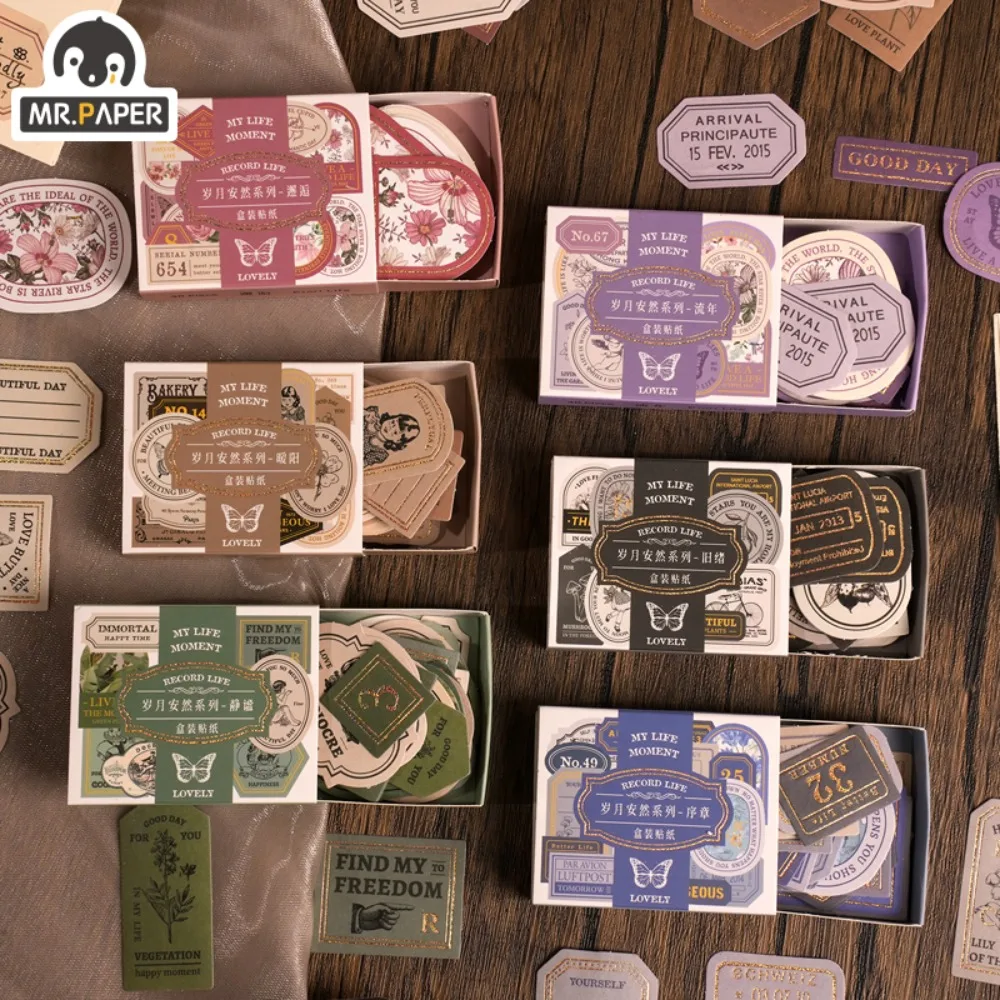 Adesivos Retro para Caixas, Adesivos Decorativos para Selagem, Adesivos para Cadernos, Papelaria Estética, 40 peças/caixa