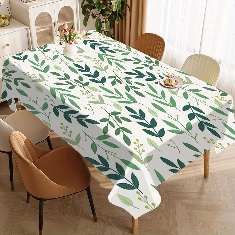 Botanical Leaf Pattern Rectangular Tablecloth, White Background Table Cover for Dinner Table, Home Decoration & Casual Gathering