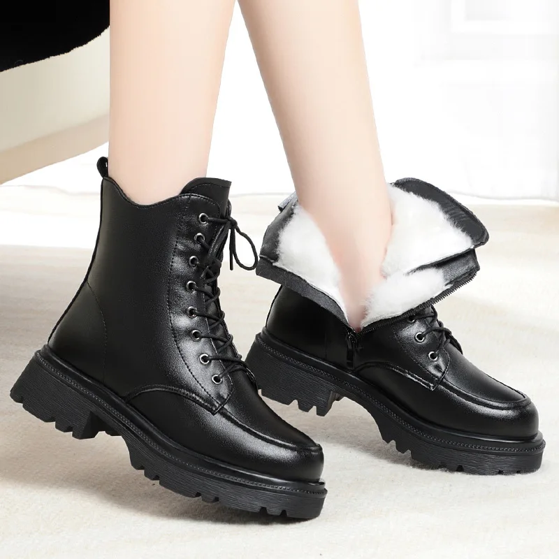

CICIYANG Women Winter Black Snow Boots Genuine Leather 2025 New Chunky Platform Plus Size Wool Boots Chelsea Marton Boots Ladies