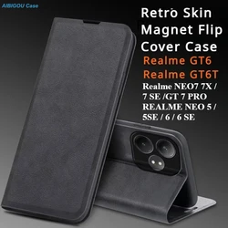 Realme GT 6 GT6 6T 7 5 8 Leather Case Retro Skin Book Flip Magnet AUTO Closed Full Cover For Realme GT6T NEO SE 7 8 Luxury Bags