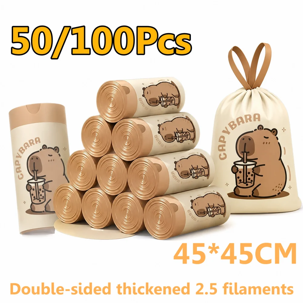100/50 Stück 45x45cm Bedruckte Reißfeste Müllbeutel mit Kordelzug Einweg-Müllsäcke Küchenzubehör