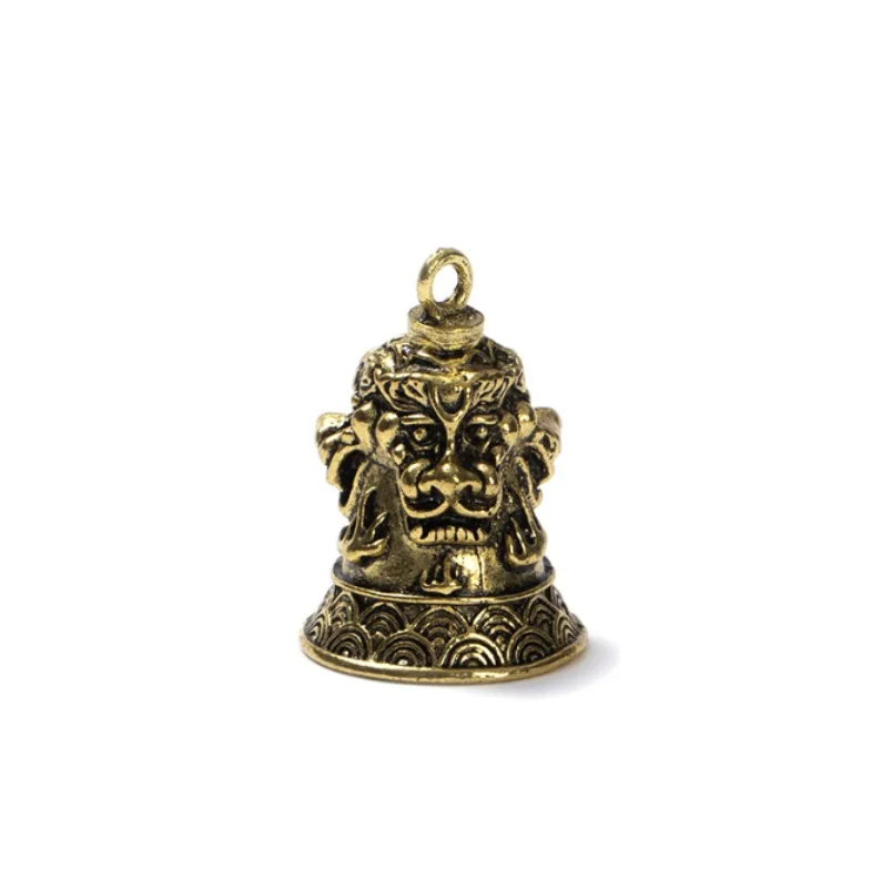 Vintage três-cabeçadas leão sino colar pingente, bronze carro DIY chaveiro