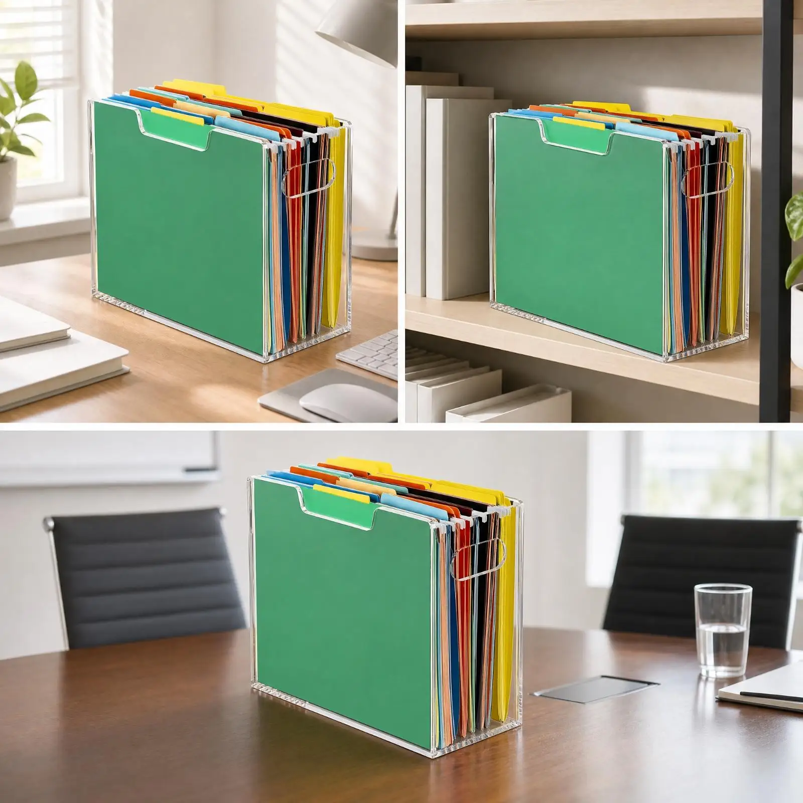 Desktop Hanging File Organizer Transparent Clear Acrylic File Holder Portable Letter Size for Home Office, Shared Workspace