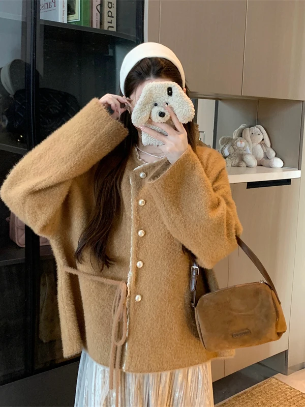 

Женский осенний кардиган больших размеров в корейском стиле, новый, свободного кроя, с уникальным дизайном, визуально стройнящий, с открытым передом, в стиле французского шика.