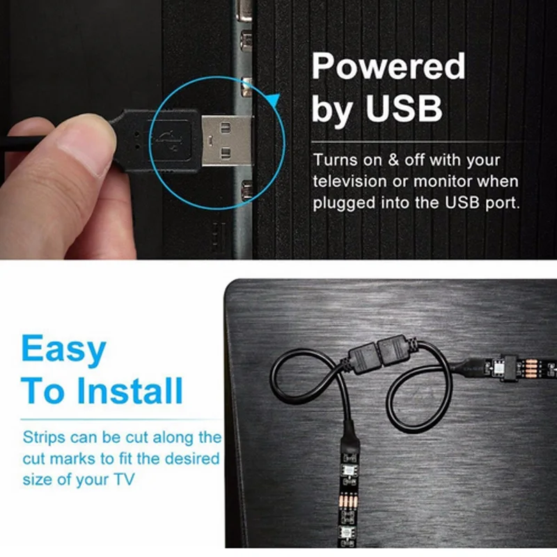 LED RGB Light Strip with USB Plug 24 Keys Remote Control Multicolor TV Background Game Room Family Party Night Light Decoration