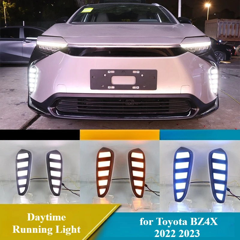 

2Pcs Car LED Daytime Running Light for Toyota BZ4X 2022 2023 Dynamic Turn Signal Front Bumper Fog Lamp DRL Car Styling Daylights