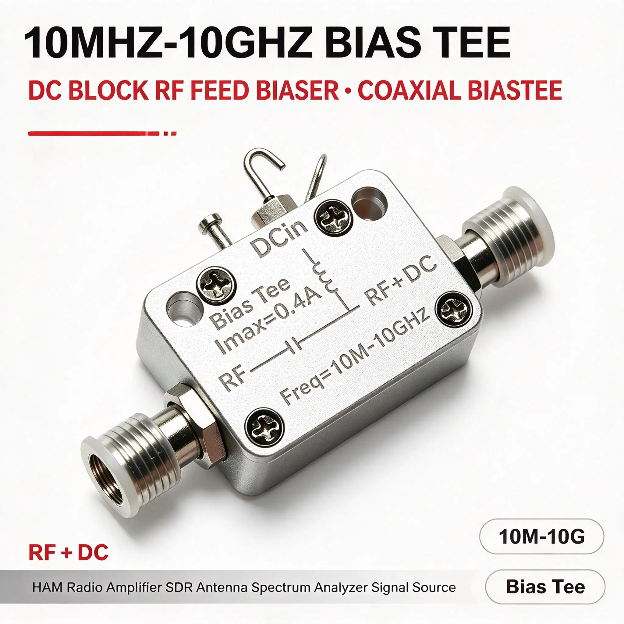 DYKB 10MHz-10GHz Bias Tee SMA RF DC Block Injector Coaxial Biaser HAM Radio Broadband Amplifier SDR Receiver GPS Antenna Power