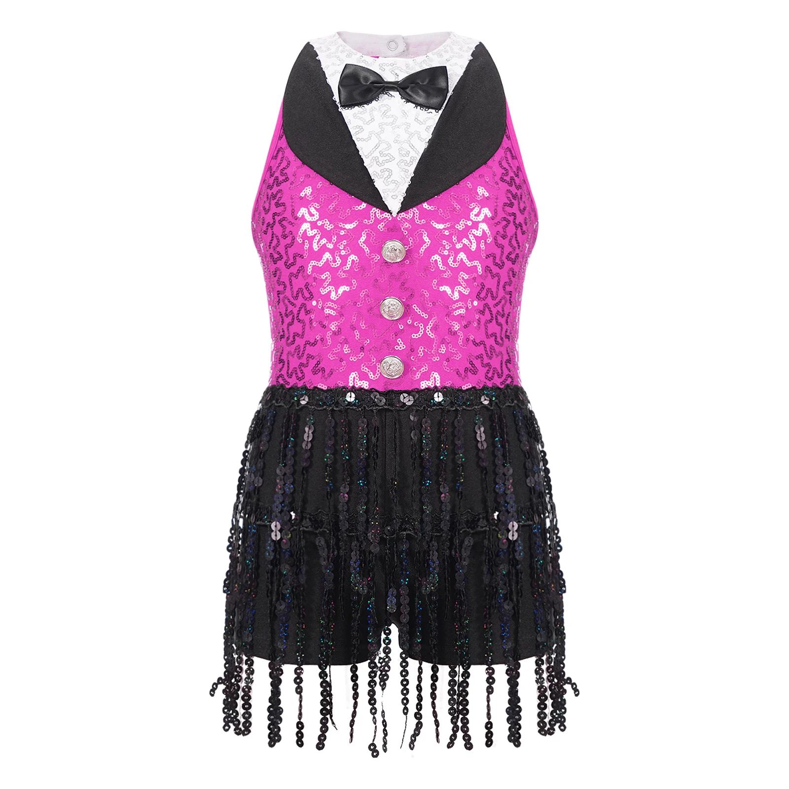 Sequins Tassel Leotard Dress for Moden Jazz Latin Performance Kids Girls Tango Cha-Cha Samba Tuxedo Bowknot Bodysuit Costume