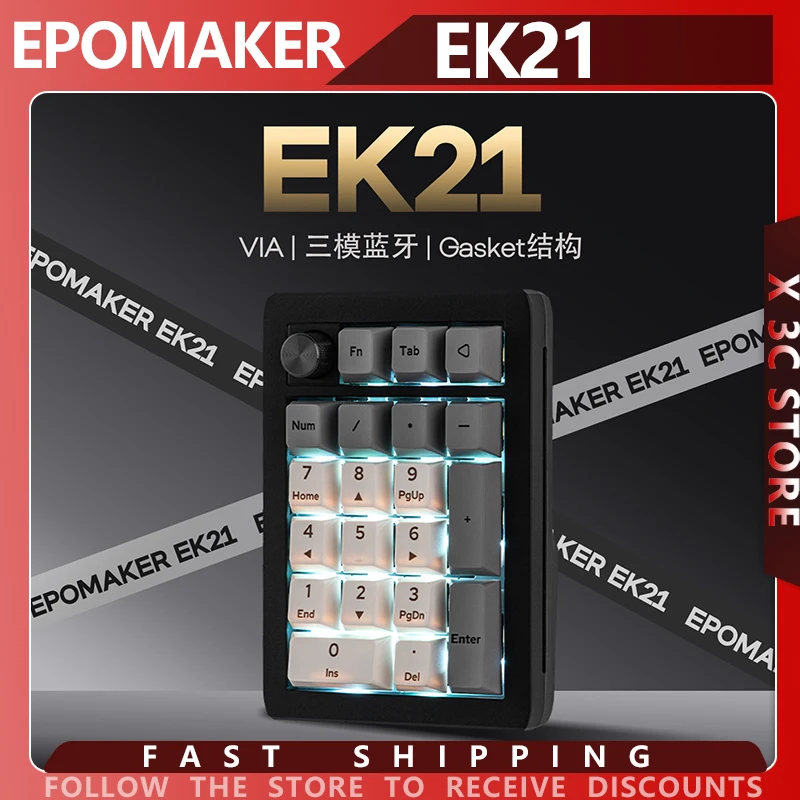 

EPOMAKER EK21 Механическая клавиатура VIA 20%, прокладка, беспроводная 3-режимная NKRO Numpad, ручка из алюминиевого сплава, аккумулятор 1000 мАч для Win/Mac PC