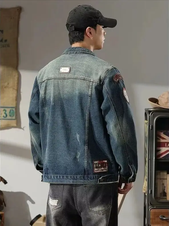 

Мужское джинсовое пальто в стиле ретро, весенне-осеннее джинсовое пальто Station Bae Faion Urban Sle Long Sve, верхняя одежда