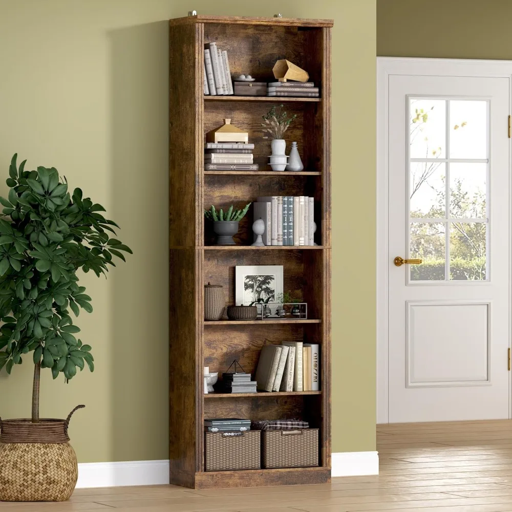 

75" Tall Bookshelf, with Adjustable Shelves, 24" Wide Open Storage Shelf, 6-Tier Floor Standing Bookcase