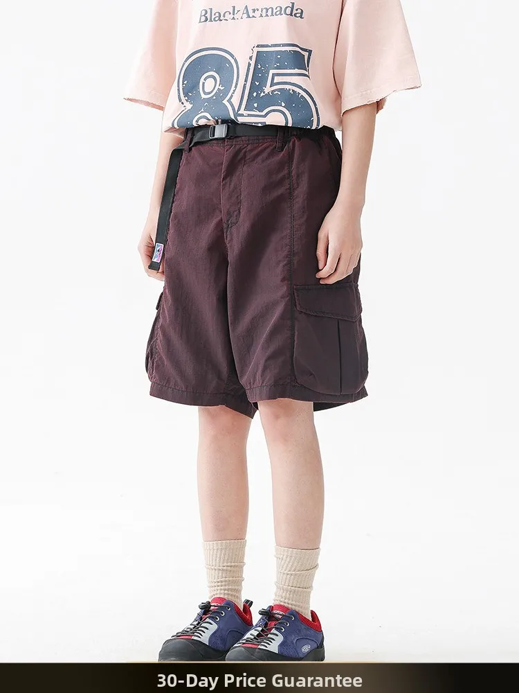 

American Retro Workwear ort Pants Men's Outdoor Qui Dry Sport Five-Quarter Length with Large kets Summer Casual Trousers