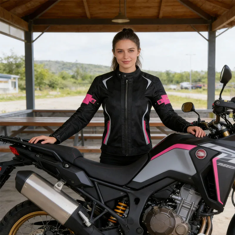 Women Motorcycle Riding Jacket Summer Breathable Motorbike Armor Coat 5 Protective Pads & Waterproof Liner Accessories for Lady