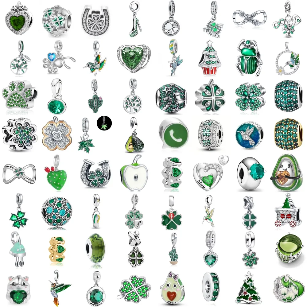 

Подвеска Green Series из серебра 925 пробы с клевером, авокадо и ласточкой, подходит для европейских браслетов, аксессуары для женских украшений DIY