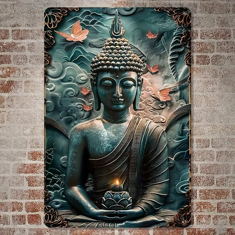 

Buddha-Inspired Metal Wall Sign, Aluminum Decor for Home, Living Room, Farmhouse, Bar & Restaurant, Decorative Wall Poster