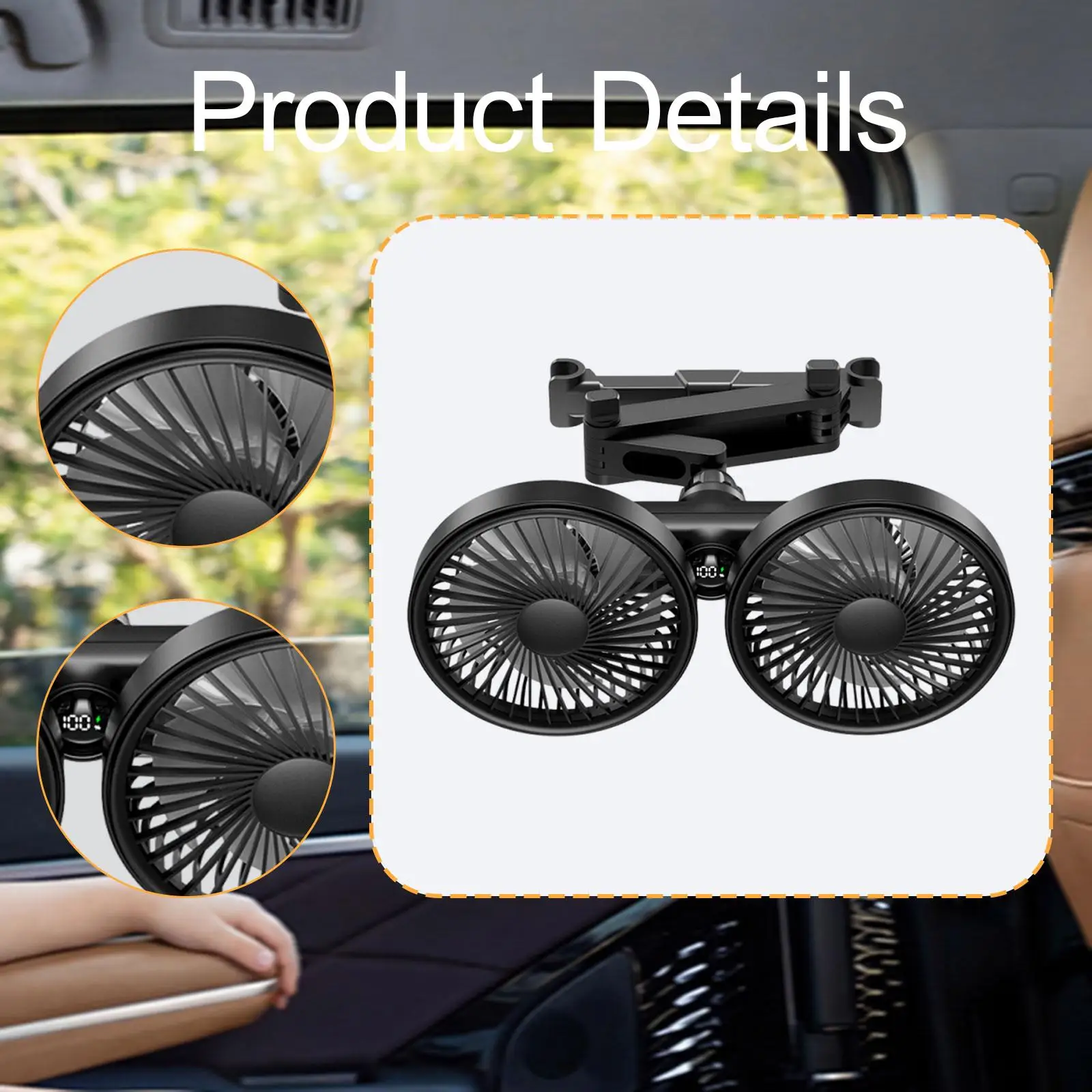 Car Backseat Double Head Fan Practical Accessories Multifunctional Professional Portable USB Car Fan Durability Auto Cooling Fan