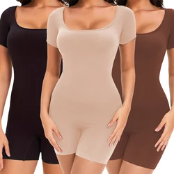 BurVogueShort Sleeve Body Shapewear Bodysuit for Women Tummy Control Body Shaper Thigh Slimmer Shorts Seamless Square Neck Top