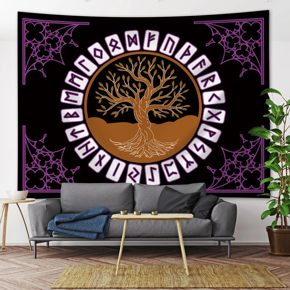 Viking Mystic Symbols Tarot Home Decor Tapestry Psychedelic Scenes Hippie Boho Wall Hanging Room Wall Decor Yoga Mat Sheets