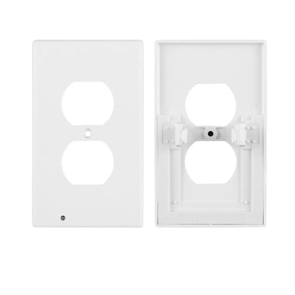 Duplex Electrical Outlet Modern Plugboard Plug-In  Electrical Receptacle Wall Plate With LED Night Lights - Auto On/Off Sensor