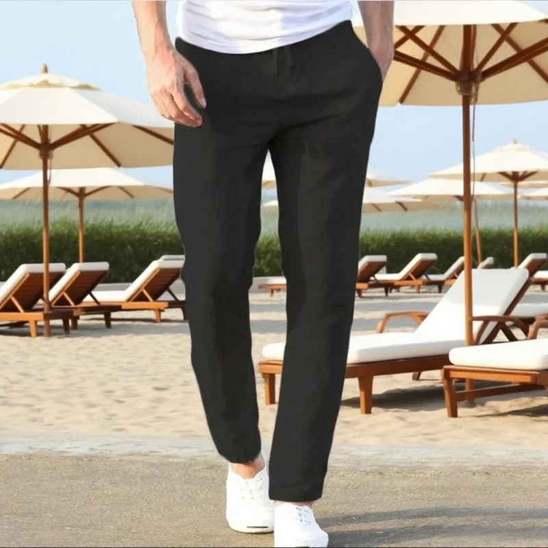 2026 Men's New Beach Pants Joggers Streetwear Cotton Linen Sweatpants Casual Pants Hawaiian Vacation Loose Summer Long