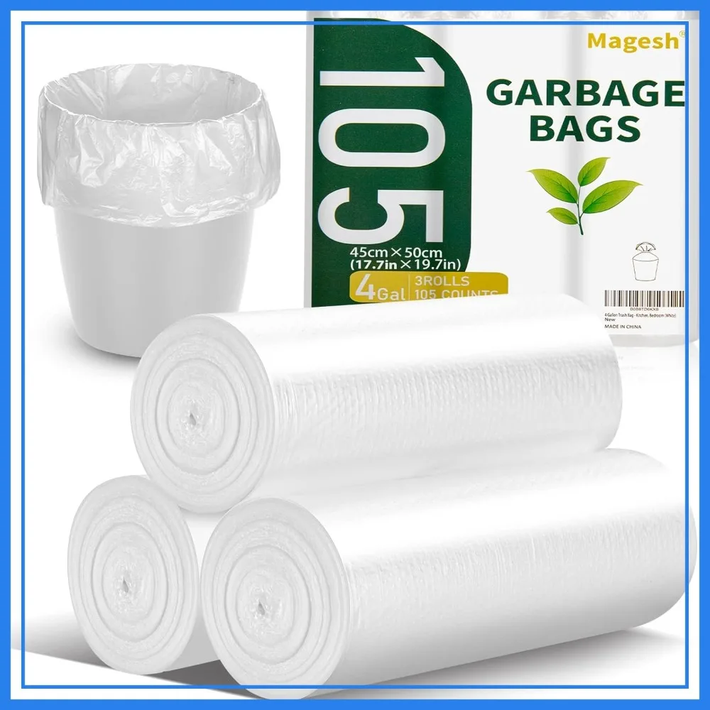 

4 Gallon Trash Bags, 105 Count, 15L Small Garbage Bags for Bathroom Office Kitchen, Unscented Clear Thick Leak-Proof