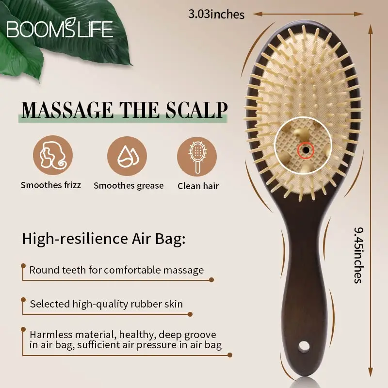 Black Wood Hair Brush Women Head Scalp Massage Detangling Hairbrush Wide Tooth Hair Comb Airbag Hair Loss Improve Scalp Tool