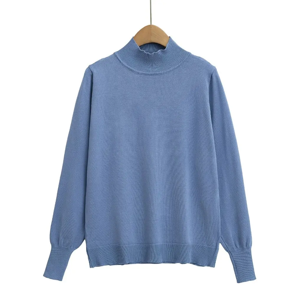 

European And American Fashion Classic Semi-High Collar Long Sleeve Knitted Pullover Top for Women Spring New C83856