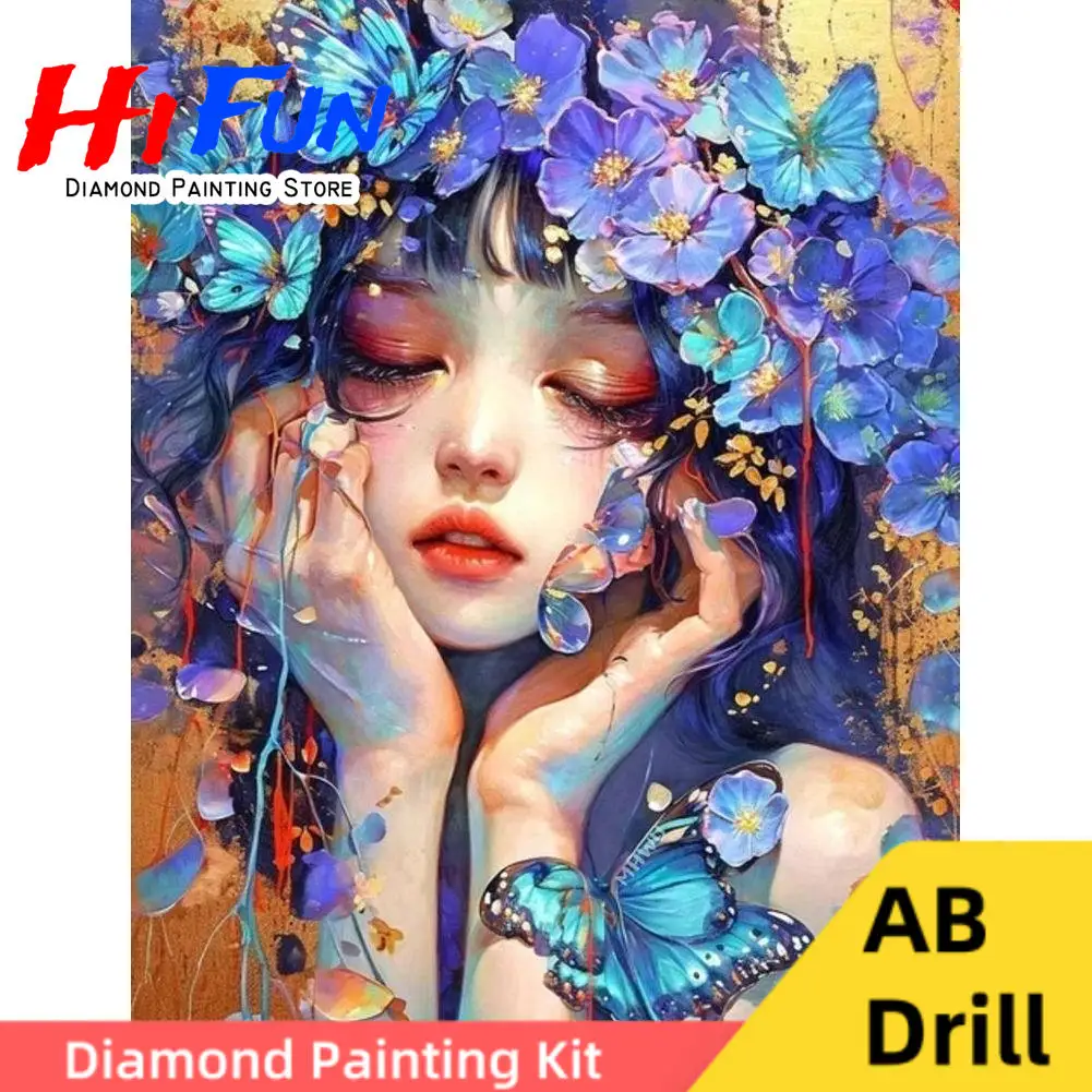 

Nature Girl Poster 5D DIY AB Diamond Painting Kits Embroidery Butterfly and Flower Head Woman Mosaic Art Home Decor Gift Crafts