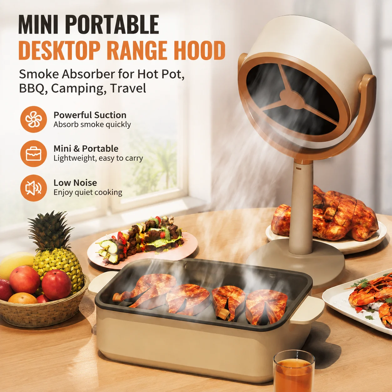 Mini Portable Desktop Range Hood Smoke Absorber for Hot Pot BBQ Camping Travel