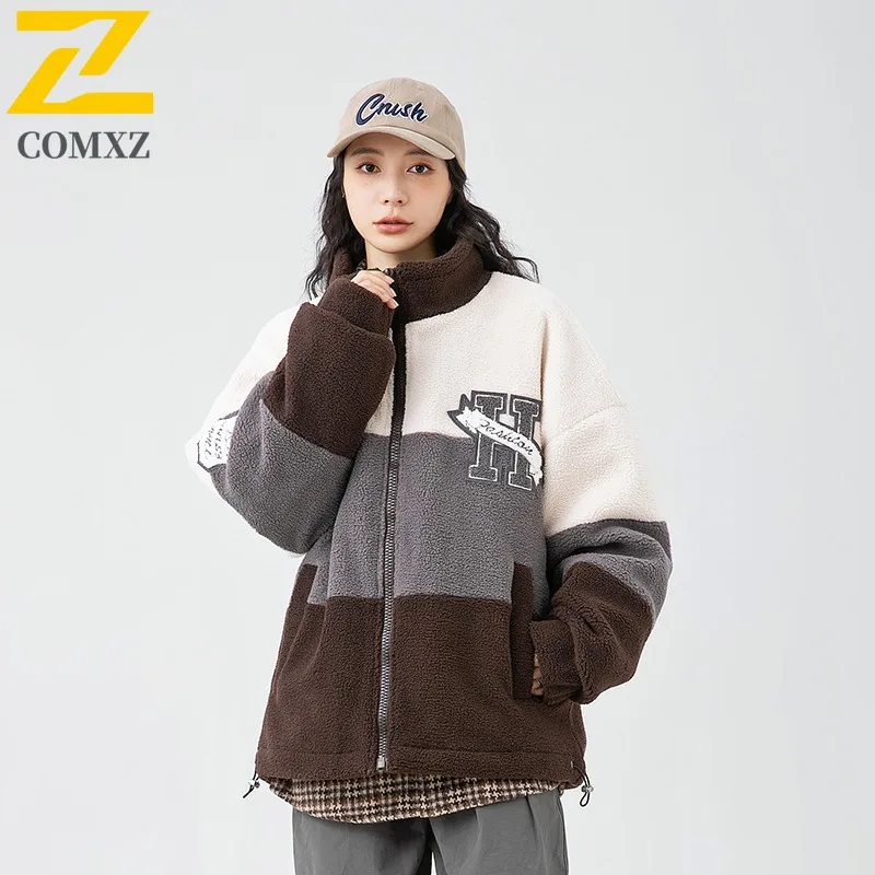 COMXZ جديد الشتاء سترة الرجال صوف مبطن التخييم سميكة سترة قطن ملابس العمل غير رسمية الرجعية خفيفة الوزن ملابس خارجية رياضية 2025