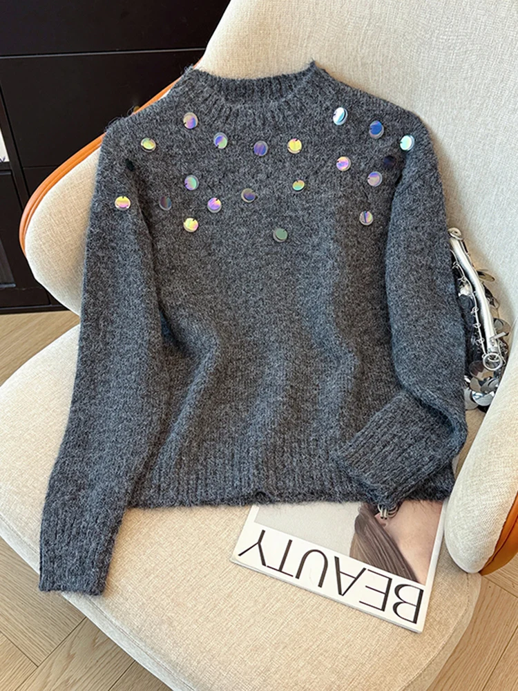 

Женская трикотажная одежда Ele round Ne: Новинка осенне-зимнего сезона, универсальная, свободного кроя, с бисерной отделкой, для коррекции фигуры...