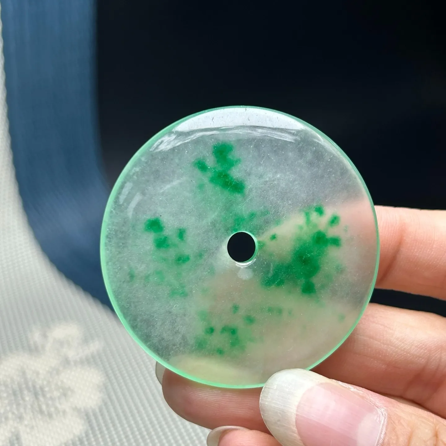 Nature ice green jade Jadeite Bread safety Buckle Pendant&Necklaces