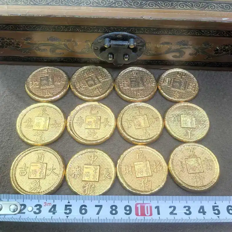 New model lacquerware box with twelve zodiac animal gold and coins set, decorative craft item