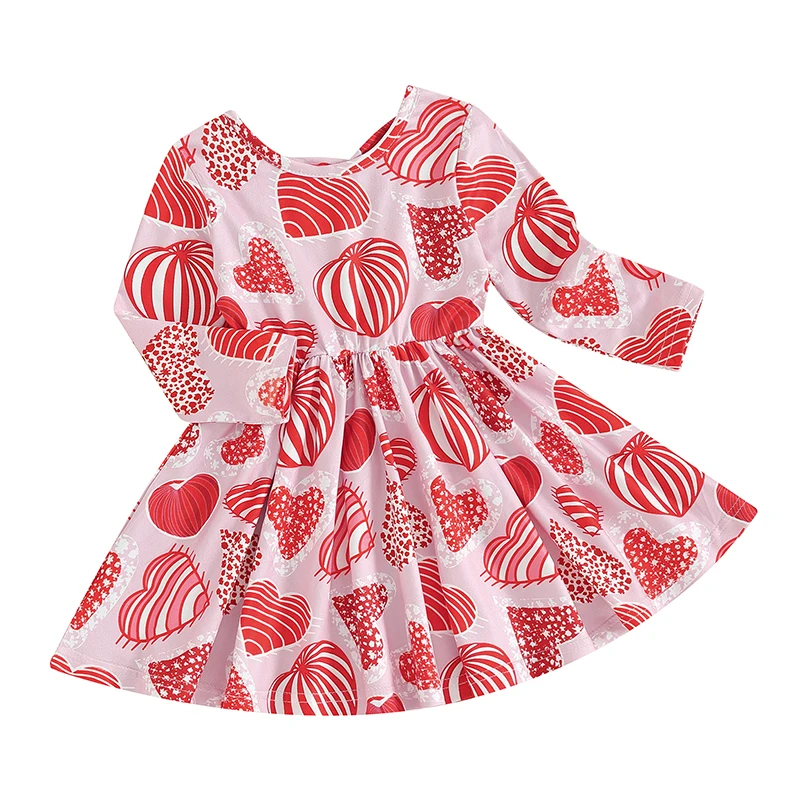 Baby Girl Valentine s Day Outfit Long Sleeve Stripe Love Heart Print Tulle Tutu Princess Dress with Headband