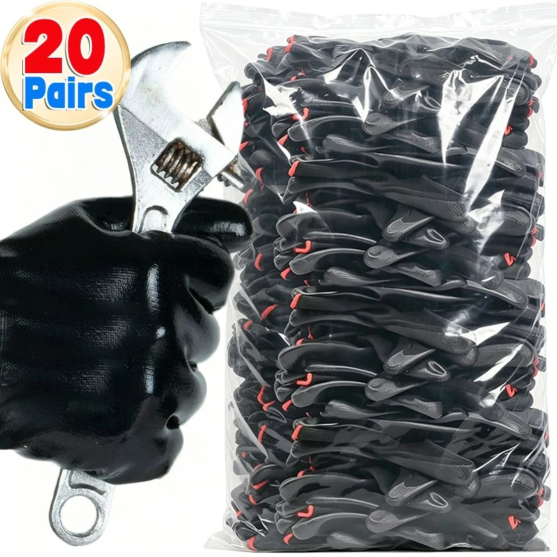 10pairs Black Nitrile Gloves Touchscreen Durable Waterproof Gloves Oil Resistant Workshop Household Working Protective Gloves