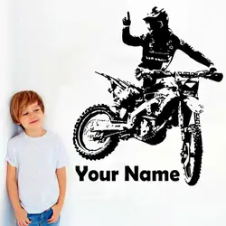 Customizable name Motocross Bike Wall Stickers Motorcycle Rider Racing Stickers Home Teen Kids Room Decor Vinyl wall decal Gift