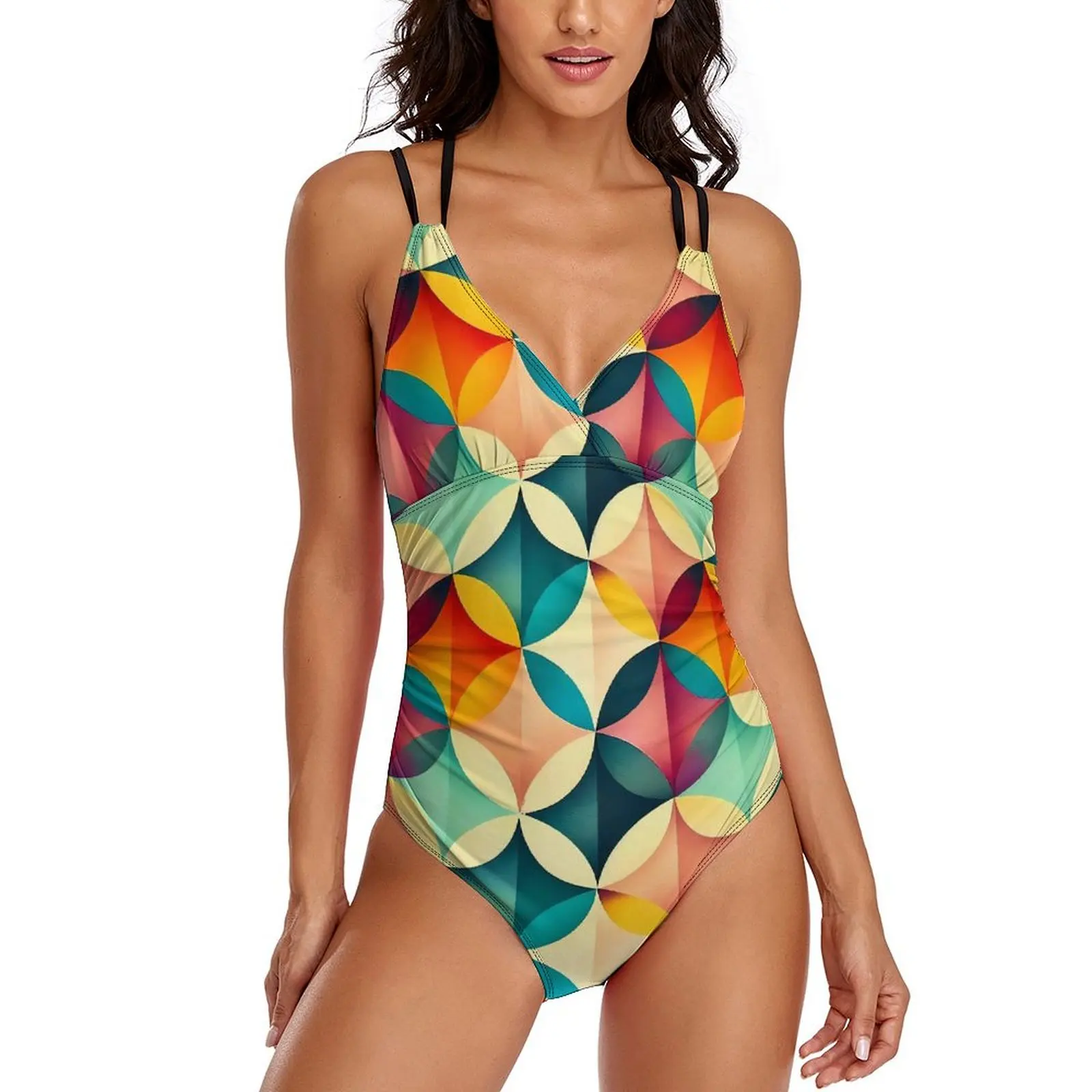 

Color Vintage Geometric Swimsuit Sexy Abstract Art One Piece Swimwear Push Up Swimsuits Funny Bathing Suits Birthday Gift