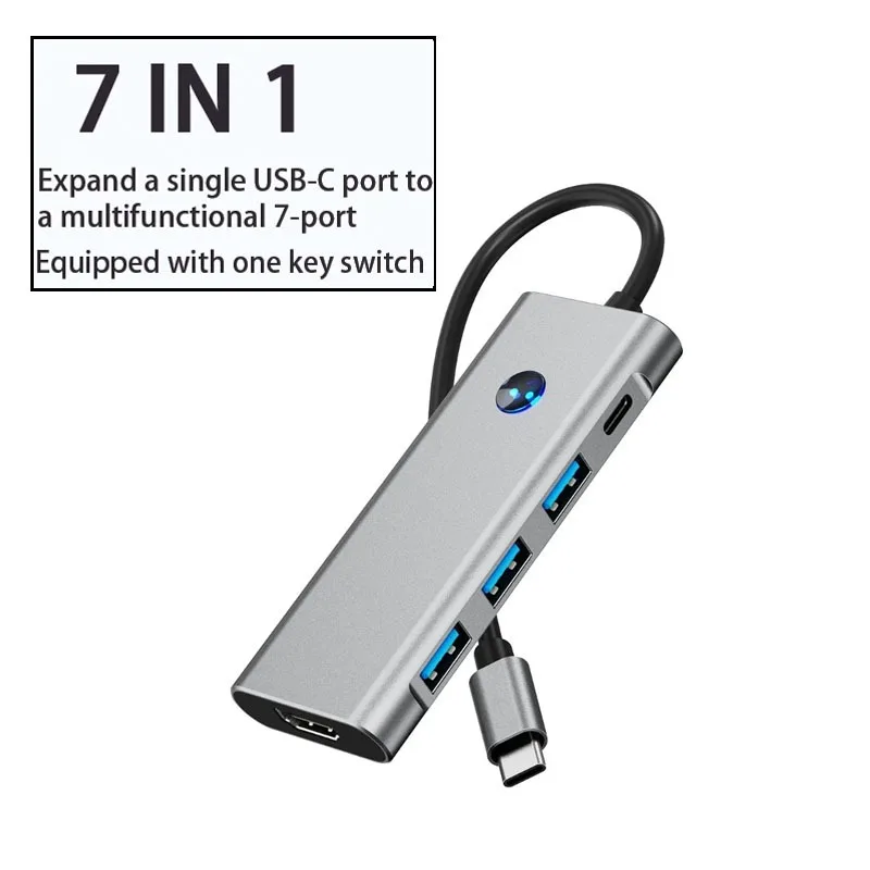 Portable 7-in-1 USB-C Hub USB 3.0 5Gbps SD/TF 3.0 High-Speed Multiport Adapter Type-C Hub for MacBook  Laptop and Monitor