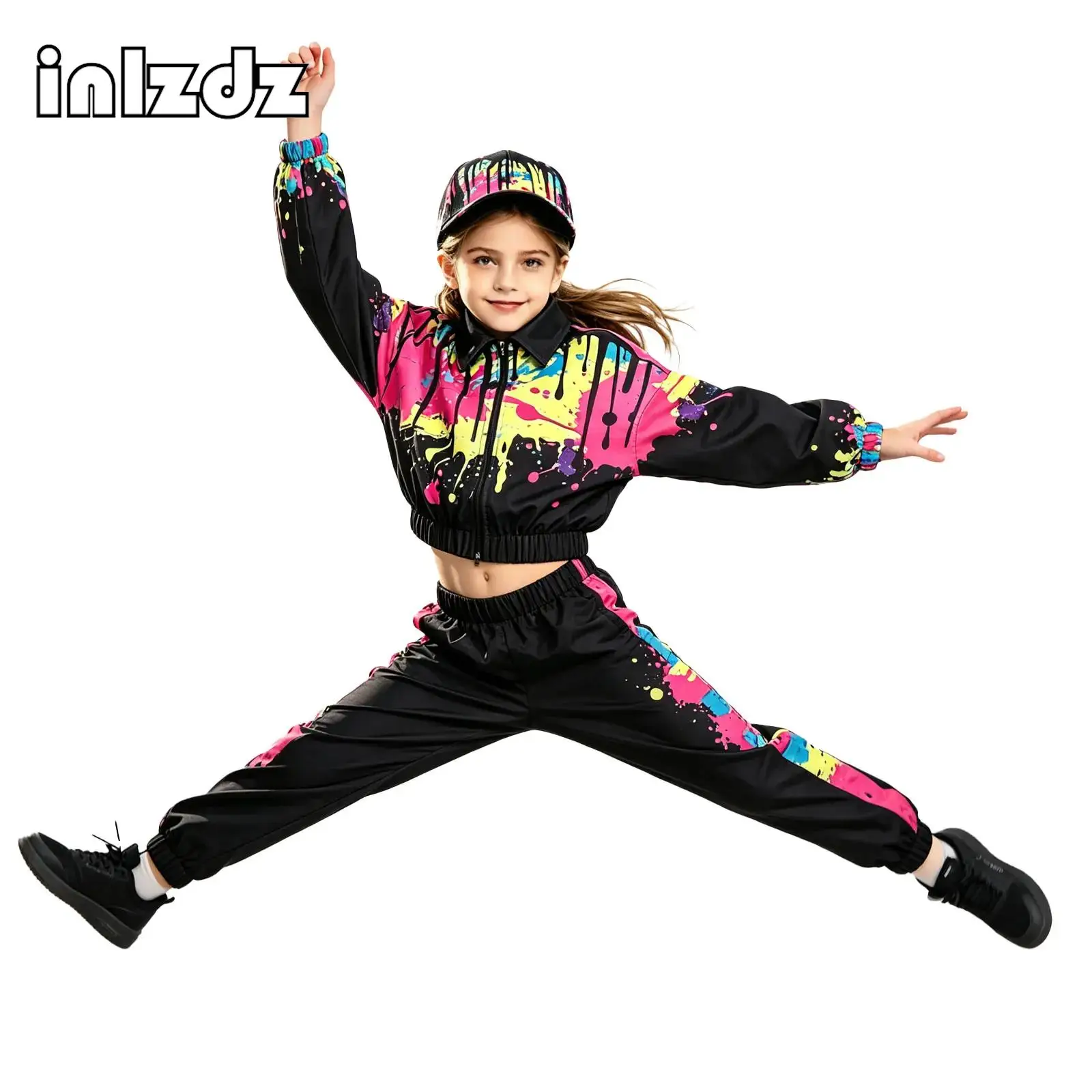 Children's Kids Boys Girls Motorcycle Jacket Fashion Colorful Printed Coats Outwear for Hip-Hop Jazz Dance Competition Costumes