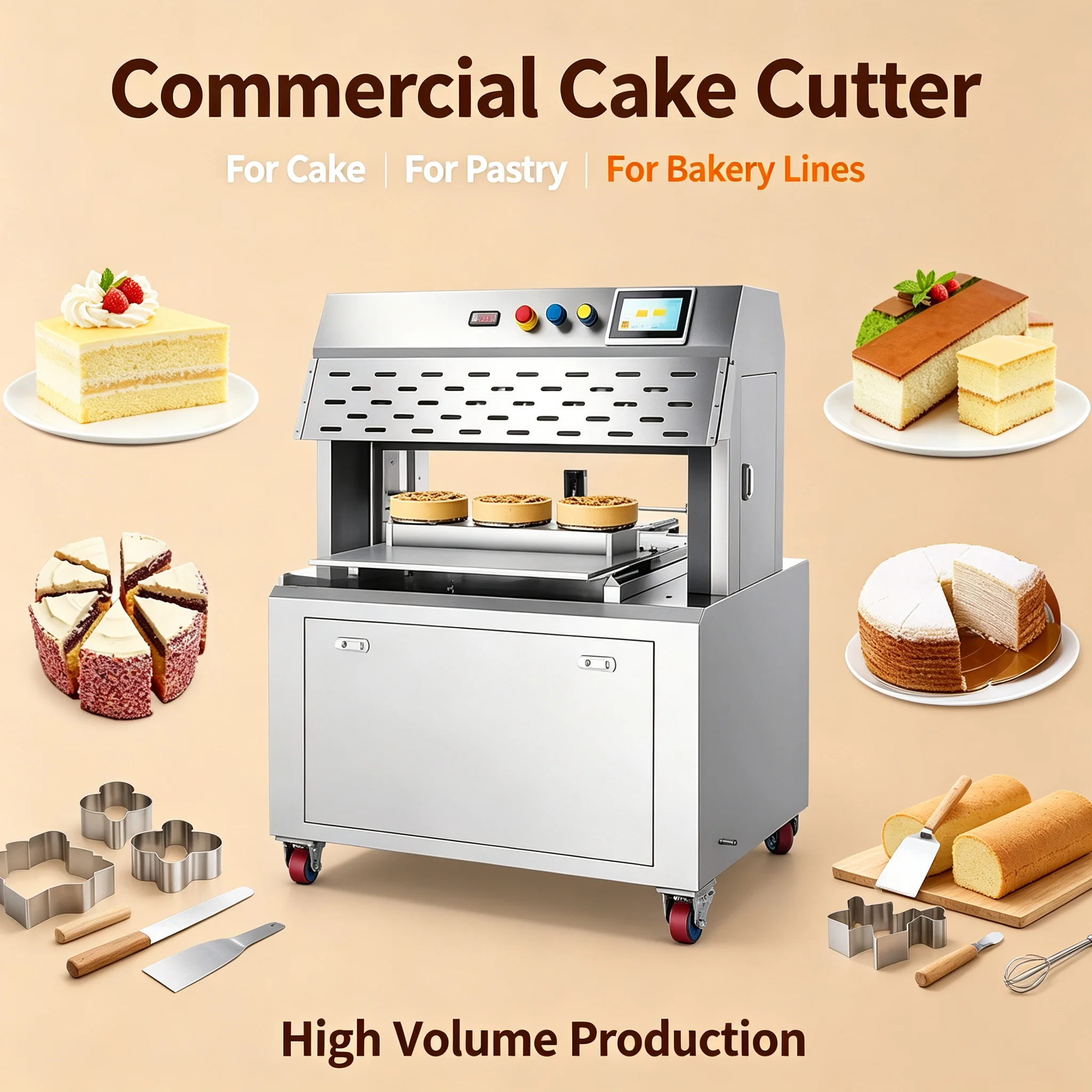 Stainless Steel Cake Cutting Machine Intelligent Slicer Recipe Storage For Pastry Manufacturing Factory Custom